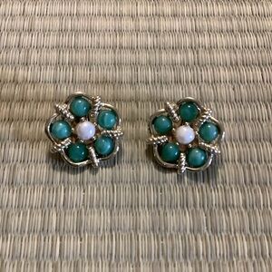 Elegant Gold Green Floral 1950s signed 688 MARBOUX Marcel Boucher Clip Earrings